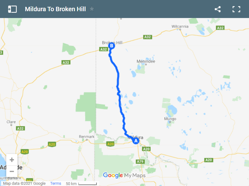 Mildura To Broken Hill Map