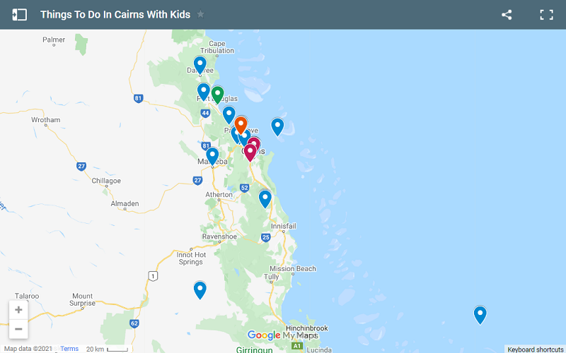 Things To Do In Cairns With Kids map